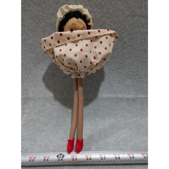 Vintage Hand Painted Doll Stockinette African Red Polka Dot Dress Collection - Picture 9 of 9